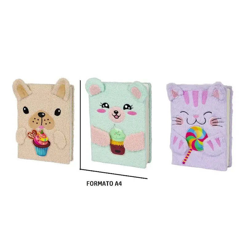 Block Notes A4 con Copertina in Peluche a tema Animali
