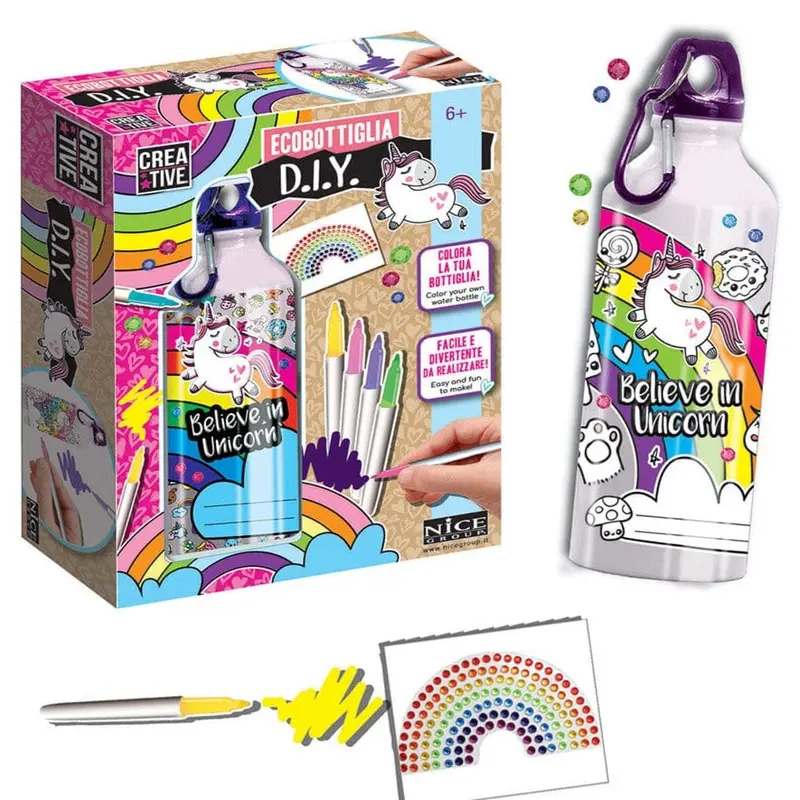 Borraccia in Alluminio Unicorno da Personalizzare con Gemme e Stickers