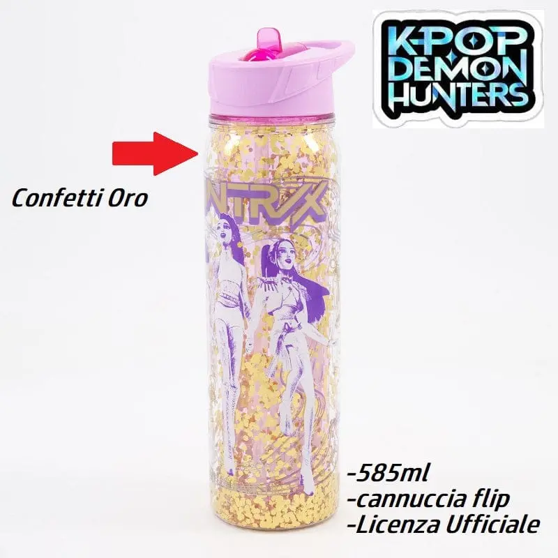Borraccia K-Pop Demon Hunters con Cannuccia Flip da 600ml confetti oro