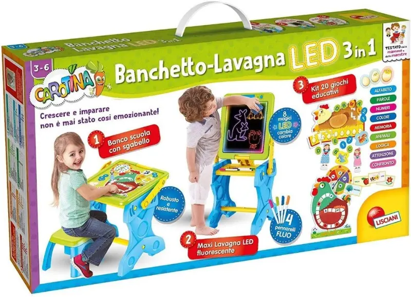 Carotina Banchetto Led Trasformabile in Lavagna 3 in 1, Lisciani Giochi