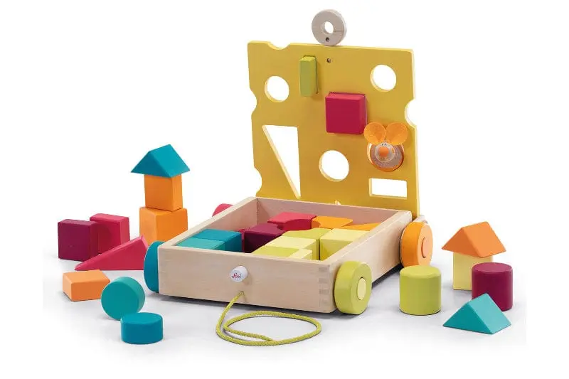 Carrello Costruzioni in Legno Cubetti a Incastro Topino - Sevi