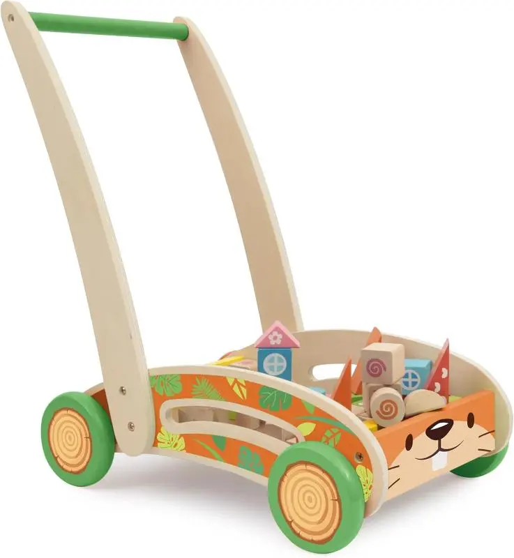 Carrello Primi Passi in Legno con Costruzioni 44Pezzi - Sevi