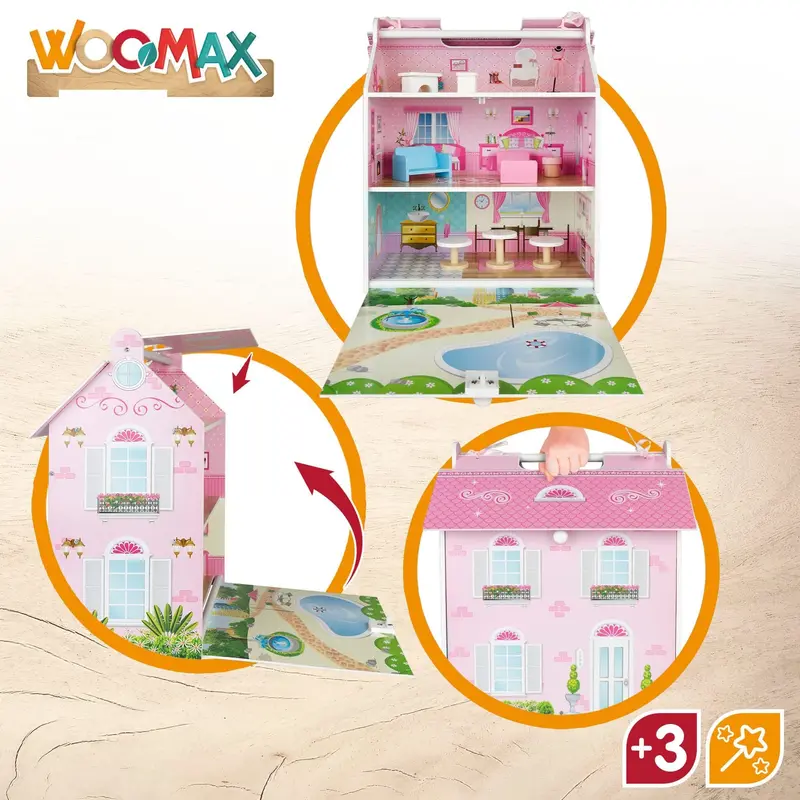Casa delle Bambole in Legno con Mobili