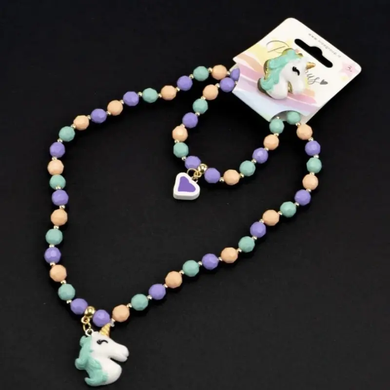 Collana, Bracciale e Anello Bambina Lilycorn, Parure a tema Unicorno