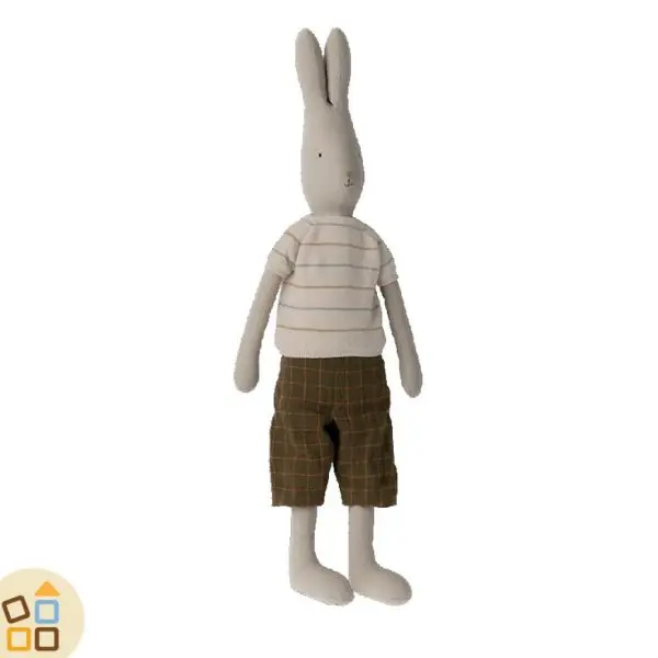 CONIGLIO SIZE 5, MAGLIA A RIGHE E PANTALONCINI QUADRI