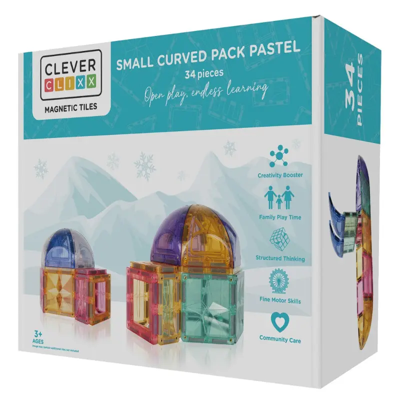 Costruzioni Magnetiche Cleverclixx – Small Curved Pack (34 pezzi)