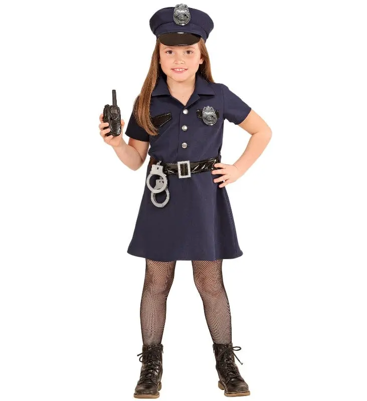 Costume Carnevale Poliziotta Bambina con radio e Manette Taglia da 4 a 10 Anni
