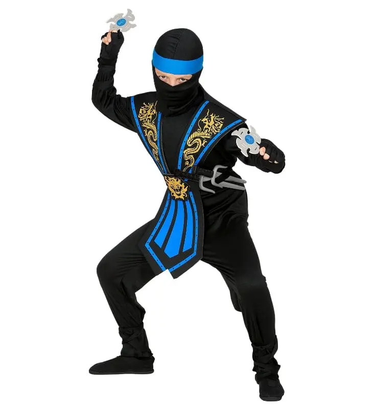 Costume di Carnevale Ninja Blu con Armi Taglie da 4 a 10 Anni