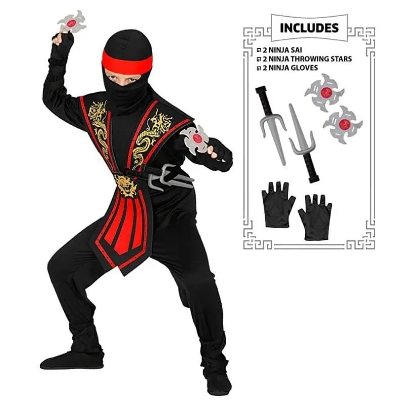 Costume di Carnevale Ninja con Armi Taglie da 4 a 10 Anni