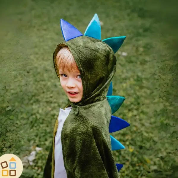 COSTUME DINO VERDE VELLUTO, MANTELLO 5/6 ANNI