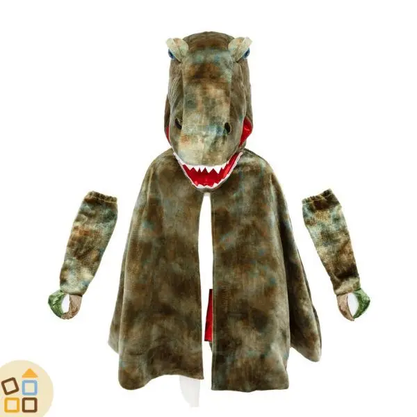 COSTUME DINOSAURO T-REX, MANTELLO CON ARTIGLI 7/8 ANNI