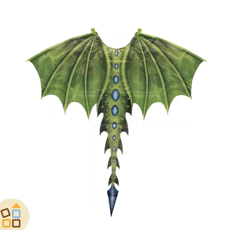 COSTUME DRAGO VERDE, MANTELLO SAGOMATO 4/6 ANNI