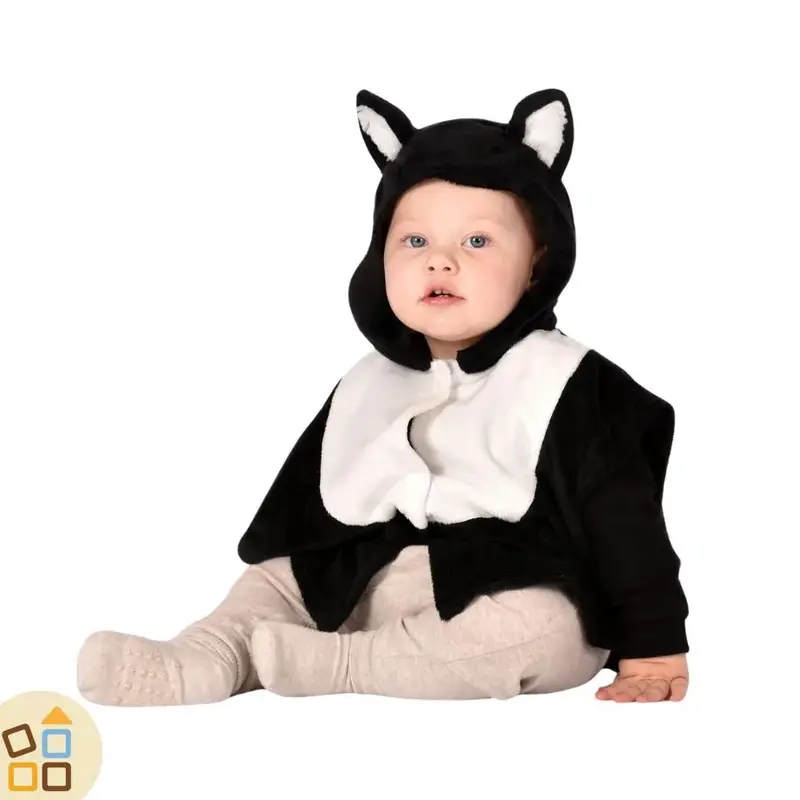 COSTUME GATTO NERO, PONCHO 1/4 ANNI