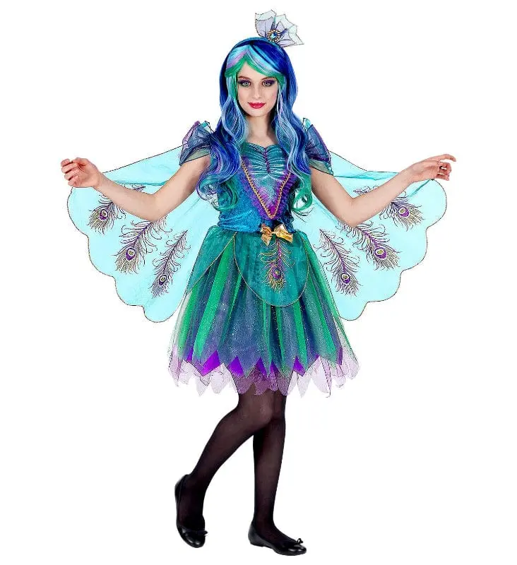 Costume Pavone Travestimento di Carnevale per Bambine Taglie da 4 a 7 Anni
