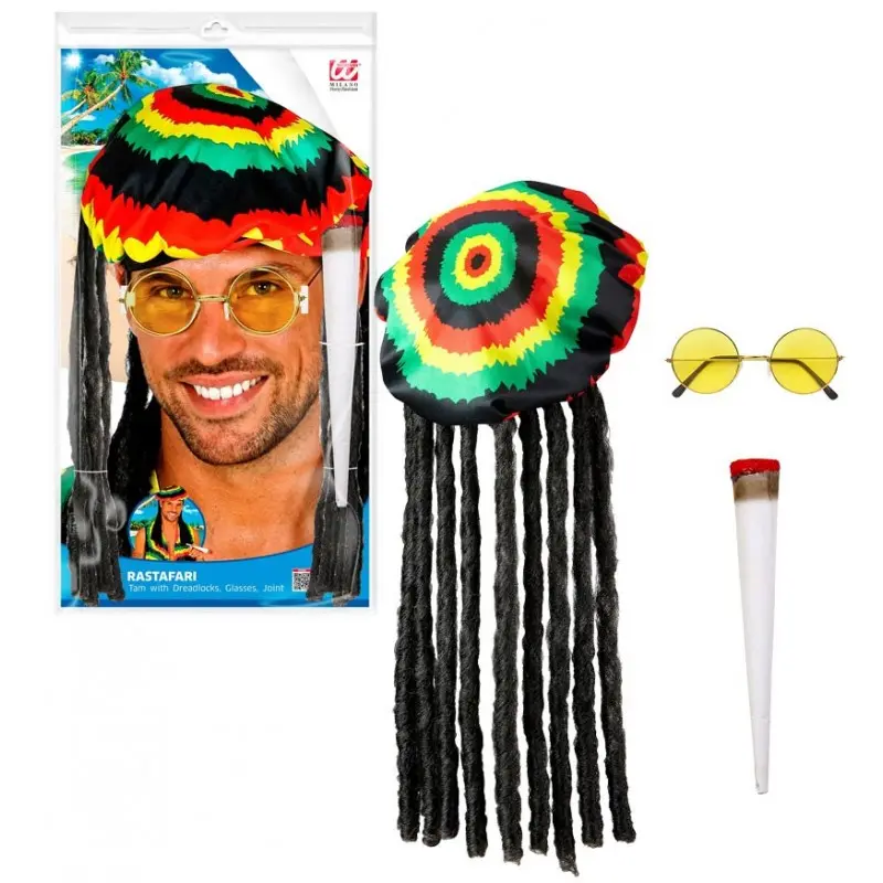 Costume Rastafari (Cappello Con Dreadlocks, Occhiali, Spinello)