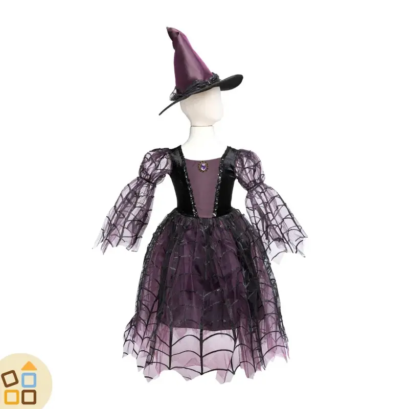 COSTUME STREGA DEI RAGNI, VIOLA/NERO CON CAPPELLO 3/4 ANNI