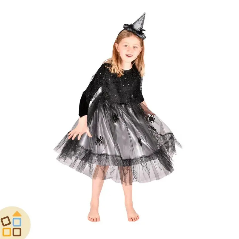 COSTUME STREGA, RAGNI NERO VESTITO 6/8 ANNI