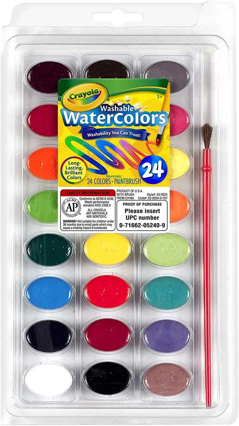 Crayola I Lavabilissimi Acquerelli Con Pennello, Colori Assortiti, 24 Pezzi, 53-0524