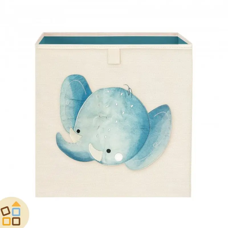 CUBO CONTENITORE IN STOFFA, ELEFANTE