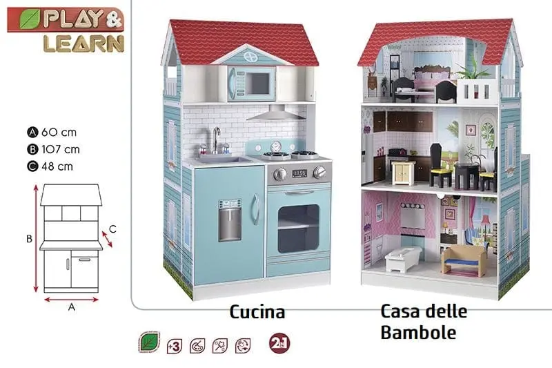 Cucina in Legno e Casa delle Bambole Gigante, Altezza 107cm