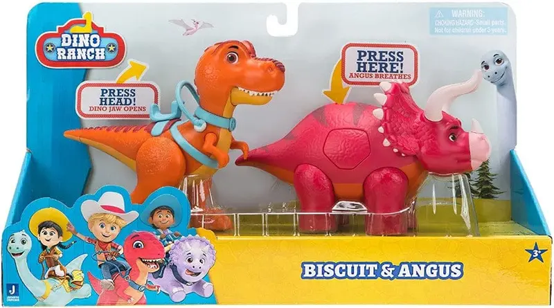 Dino Ranch Dinosauri con Funzione, Biscuit e Angus
