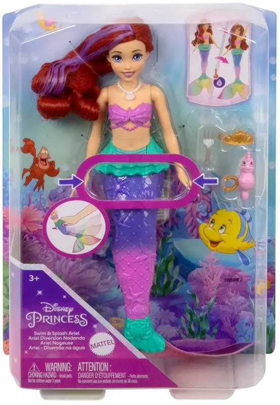 Disney Ariel Bambola Sirena Nuotatrice con Coda Cambia Colore