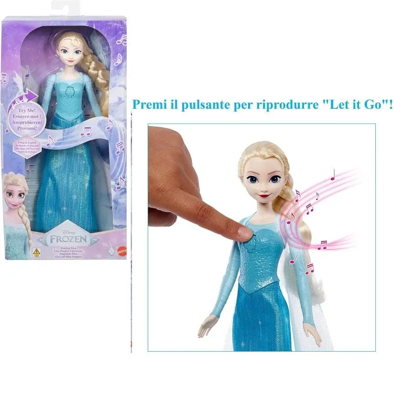 Disney Frozen Bambola Elsa cantante all'Alba Sorgerò, Canta in 4 diverse lingue selezionabili a scelta