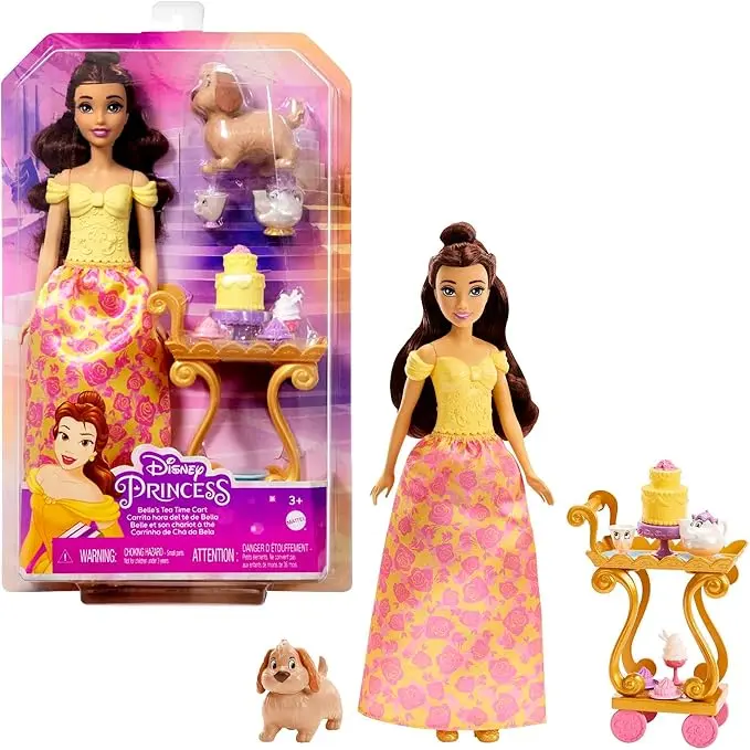 Disney Princess Belle Bambola con servizio da tè, playset che include accessori