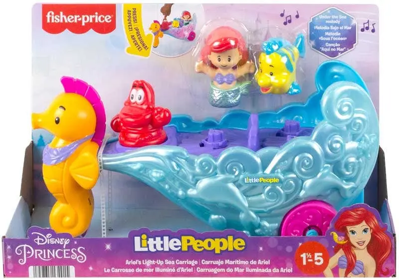 Disney Princess - Carrozza Marina Luminosa di Ariel, playset con Carrozza a Spinta e Personaggi Ariel e Flounder