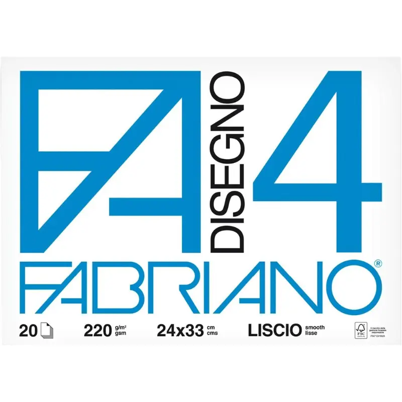 Fabriano F4, Formato 24 x 33 cm, Fogli Lisci, Grammatura 220gr/m2, 20 Fogli