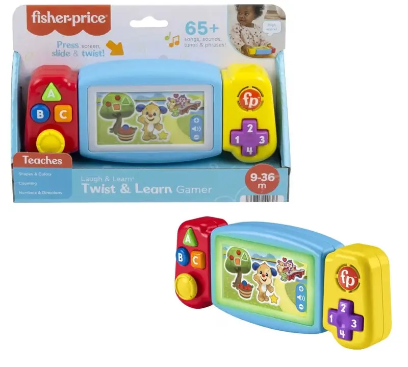 Fisher-Price console Gira e Impara, Videogioco per Bambini 9-36 Mesi con Luci, Suoni e Canzoni Educative - Versione Multilingue