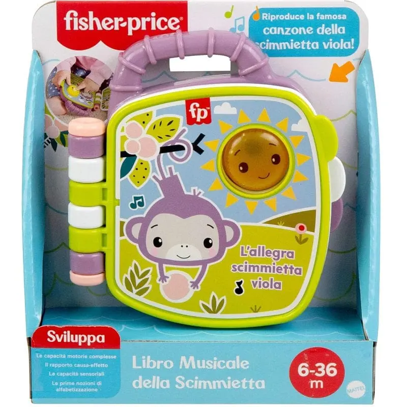 Fisher Price Il Libro delle canzoncine della Scimmietta Viola, con luci e suoni per l'apprendimento dei bambini 6-36 Mesi