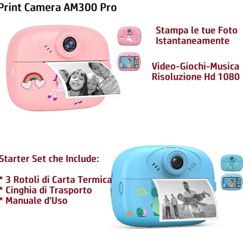 Fotocamera Istantanea per Bambini con funzione Video, Selfie e Mp3