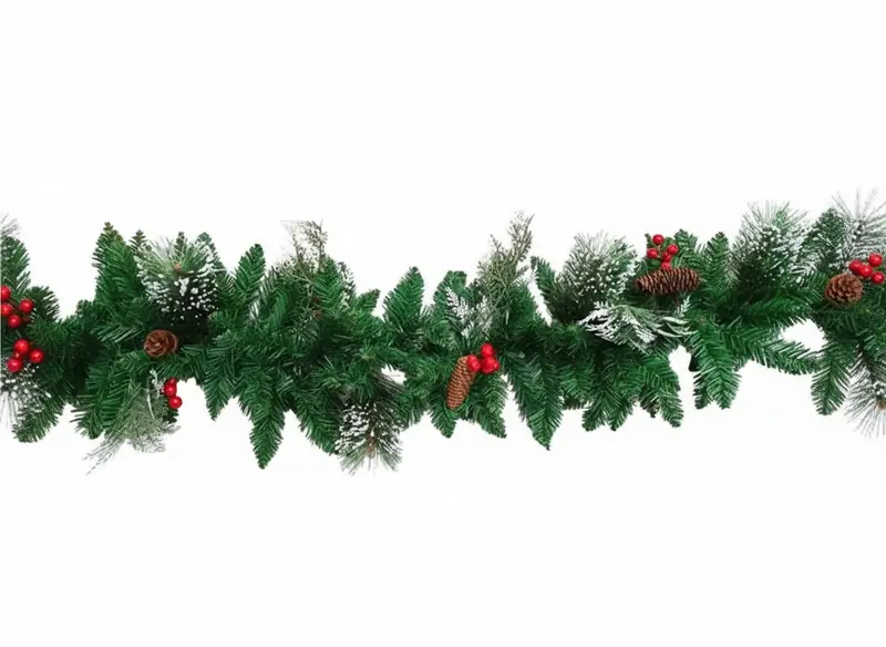 Ghirlanda natalizia innevata 270 cm con 260 punte, bacche e pigne PL25Y7007