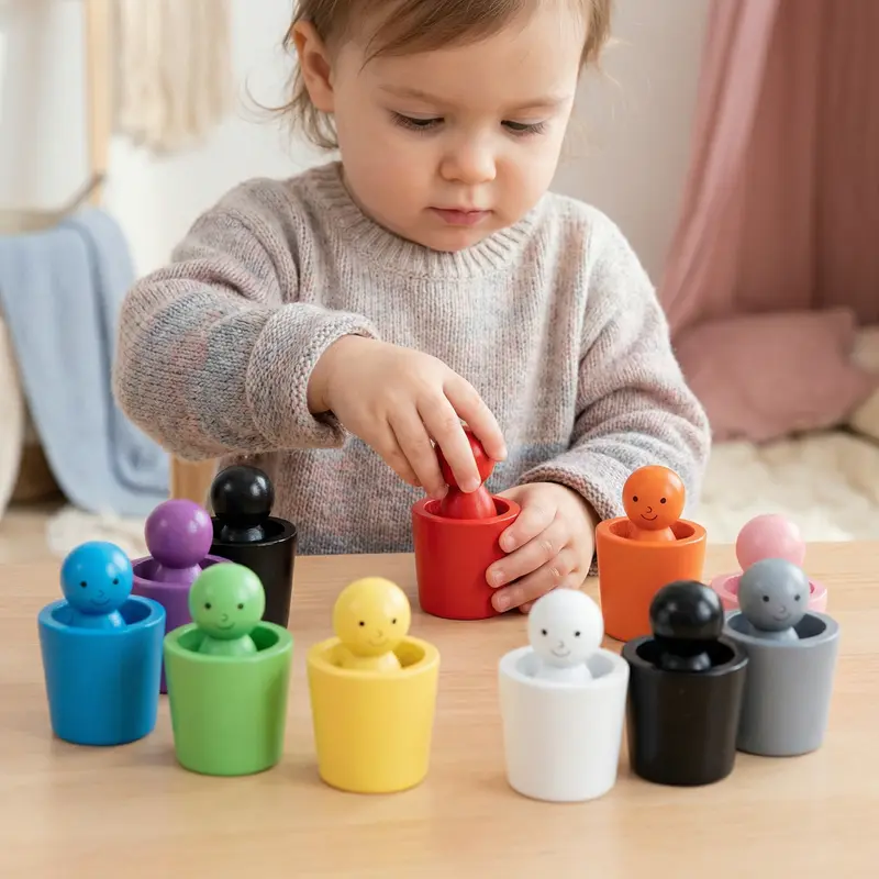 Gioco Educativo Montessori in Legno – Bicchieri per la Selezione dei Colori