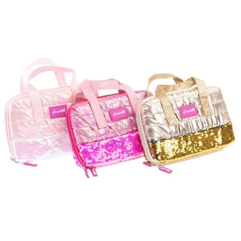 Girabrilla Borsetta Trousse Puffer e Paillettes, Set Make Up per Bambine
