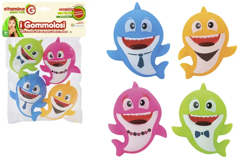 GLOBO - 05407 Gommosi da Bagnetto Set 4 Squali Morbidi e Galleggianti