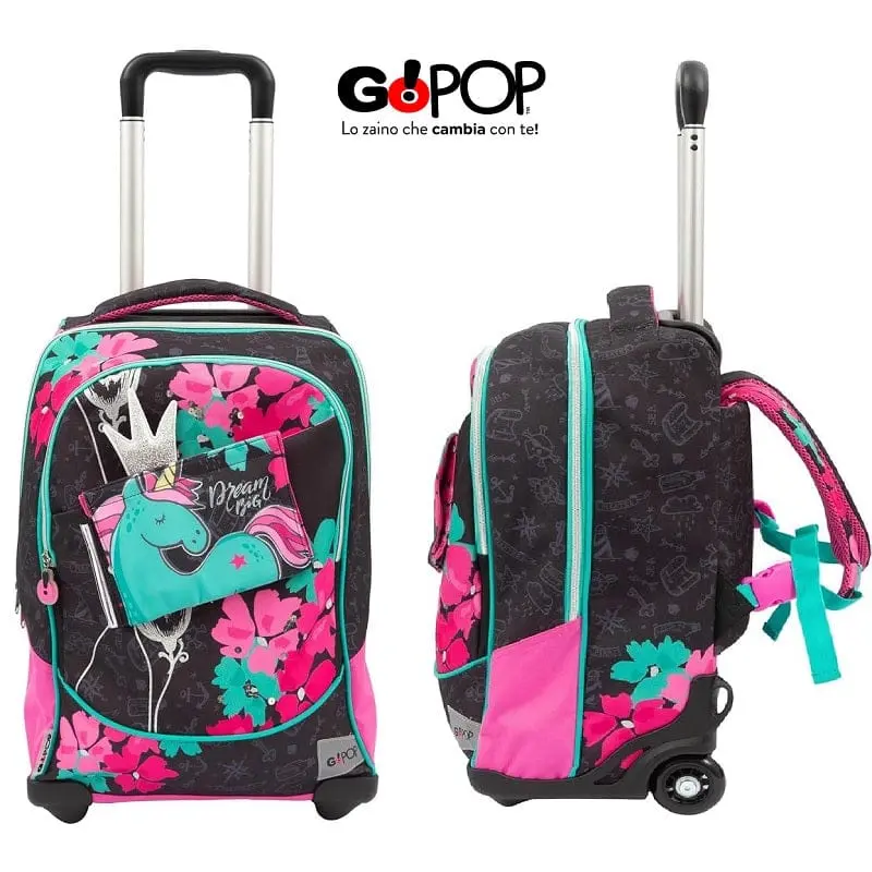 Go Pop Zaino Trolley Flamingo adatto alla scuola Elementare e Media