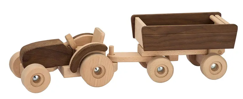 Goki Nature – Trattore in Legno con Rimorchio per Bambini
