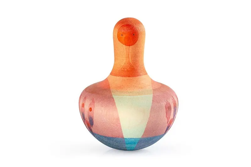 Grapat Mellow Orange Bird – Trottola in Legno Naturale Arancione