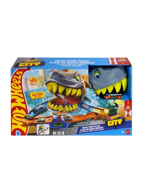 Hot Wheels City Shark Chomp Beach – Set da gioco con auto pressofusa 1