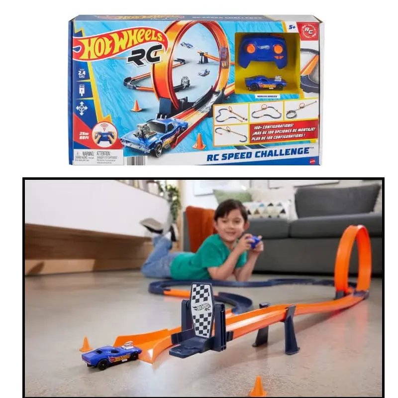 Hot Wheels Pista da Corsa Radiocomandata con 30 pezzi di pista per configurazioni multiple
