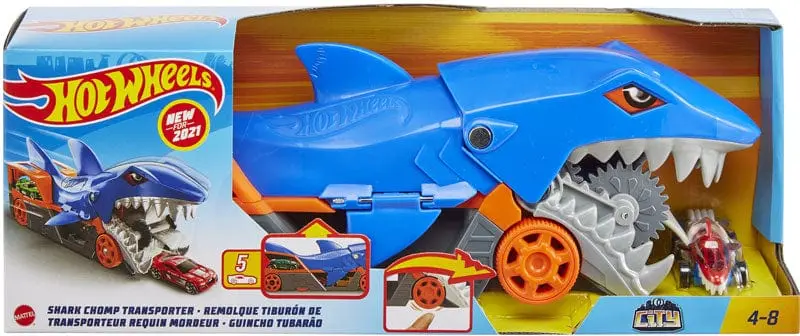 Hot Wheels, Playset Trasportatore Squalo Divoratore con Auto - GVG36