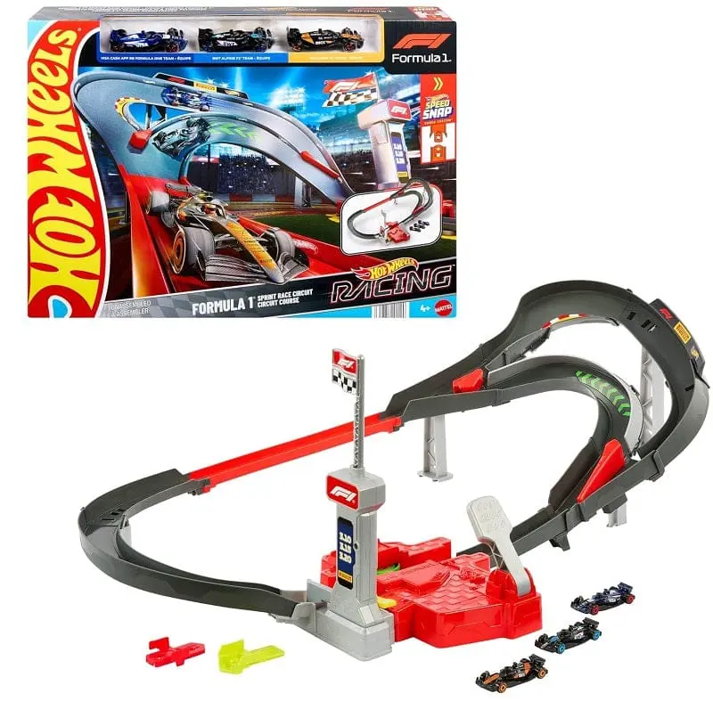 Hot Wheels Racing Circuito Sprint Formula 1, pista a due modalità di gioco e con 3 veicoli F1 inclusi