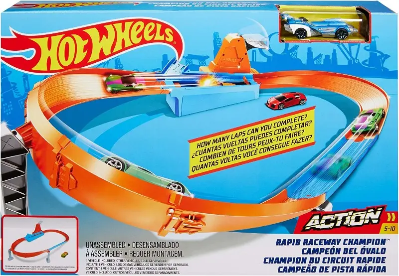 Hot Wheels Track Builder Playset Pista Sfida di velocità e Curva Estrema con Macchinina