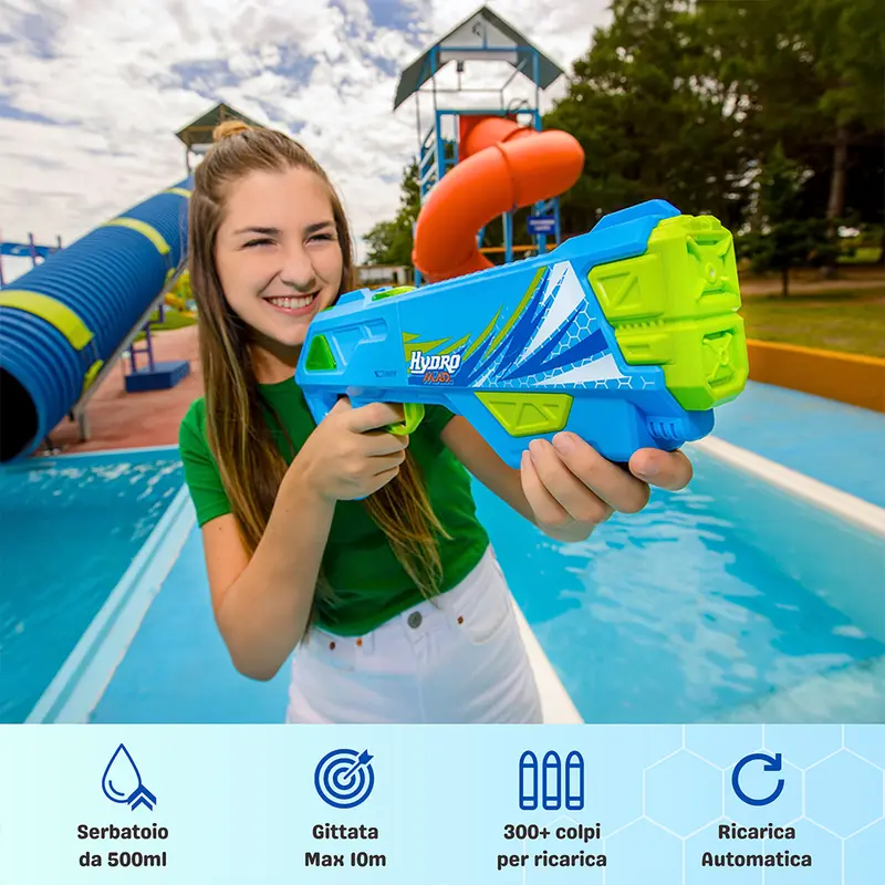 Hydro M.A.D. Fucile ad Acqua con 10m di portata e ricarica automatica da 500ml