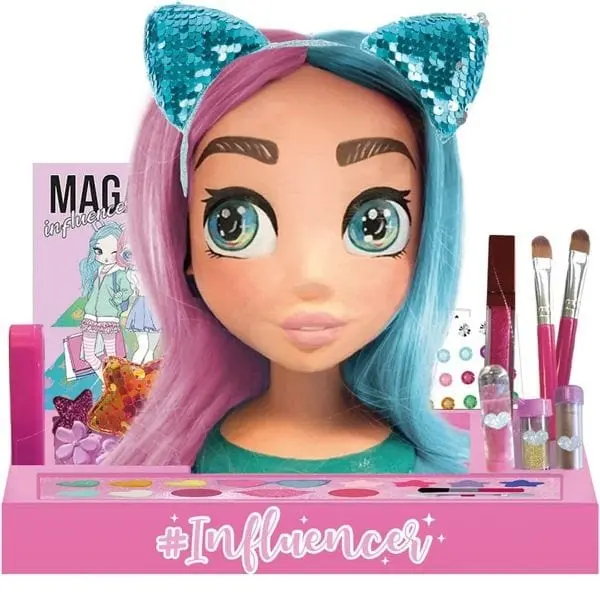 Influencer Testa da Truccare con Occhi Cambia Colore e Accessori per il Trucco