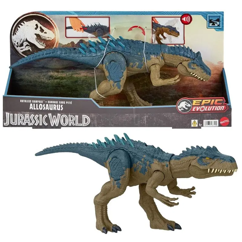 Jurassic World Allosauro Furia Selvaggia, dinosauro con azione d'attacco e Suoni