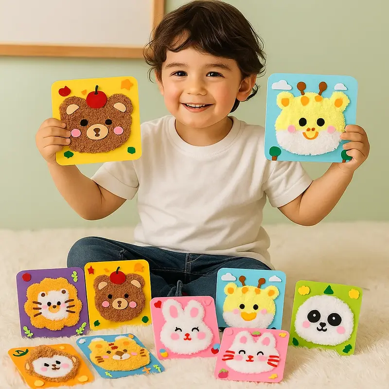 Kit Fai da Te Animali Bambini ⎜ Set Creativo con Adesivi Cartoon per Gioco e Apprendimento