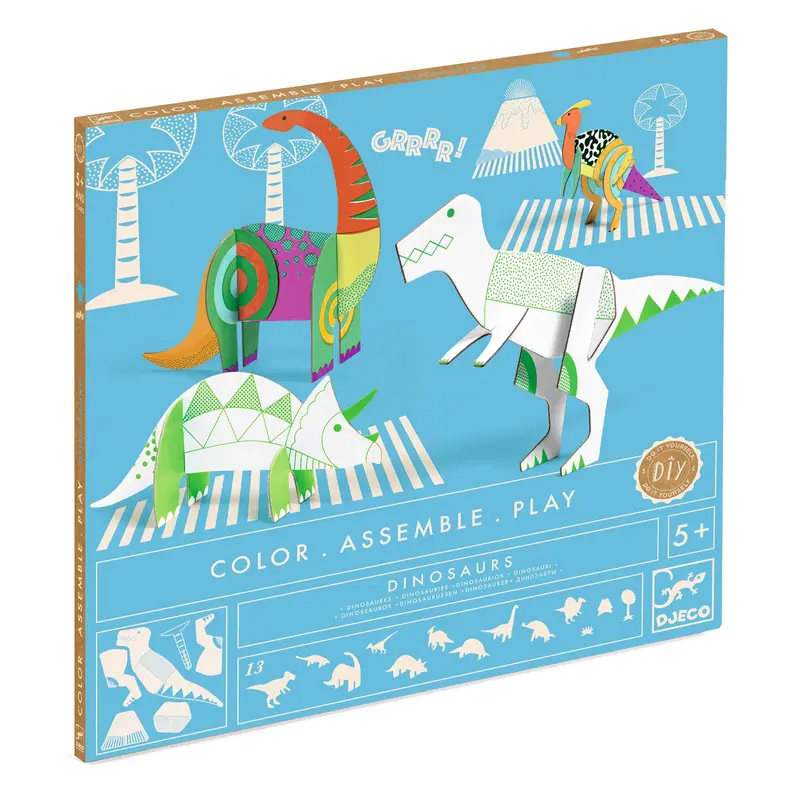 Kit fai da te Djeco - Costruisci e colora - Dinosauri